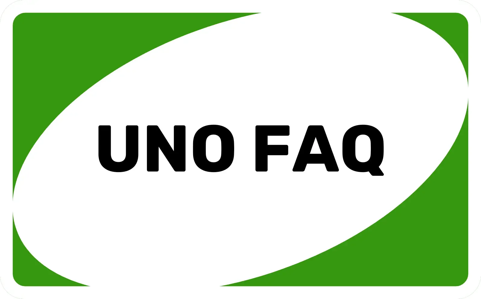 Grüne Uno-Karte mit häufig gestellten Fragen und Antworten